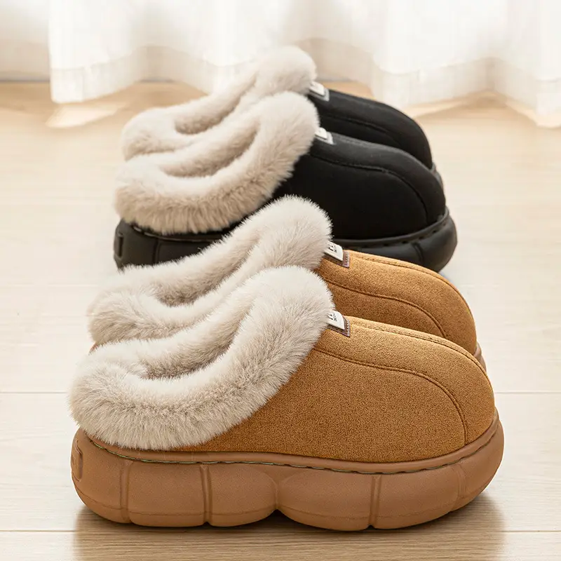High-Heeled Cotton Slippers for Women in Winter 2025 New Thick-Soled Heightening Warm Autumn and Winter Outer Wear Plus Plush Slippers for Women - Image 7
