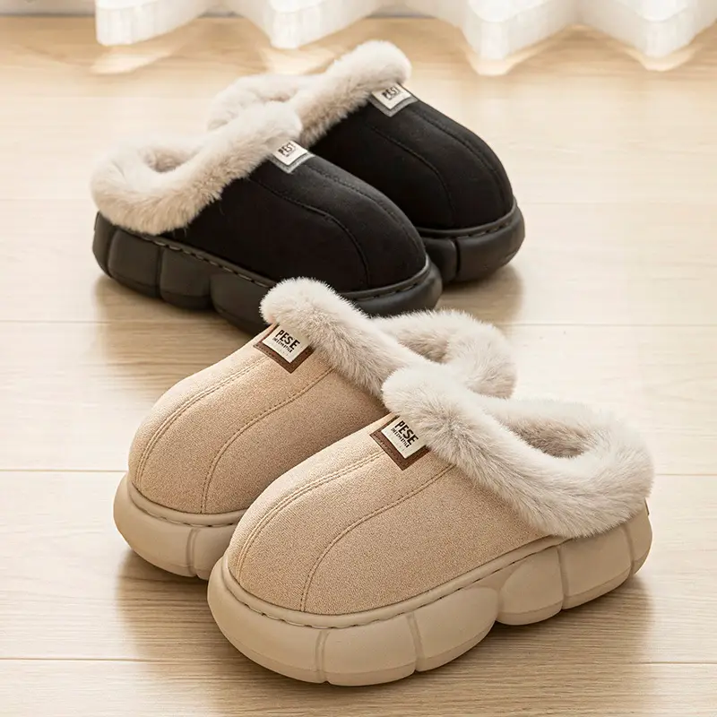 High-Heeled Cotton Slippers for Women in Winter 2025 New Thick-Soled Heightening Warm Autumn and Winter Outer Wear Plus Plush Slippers for Women - Image 8