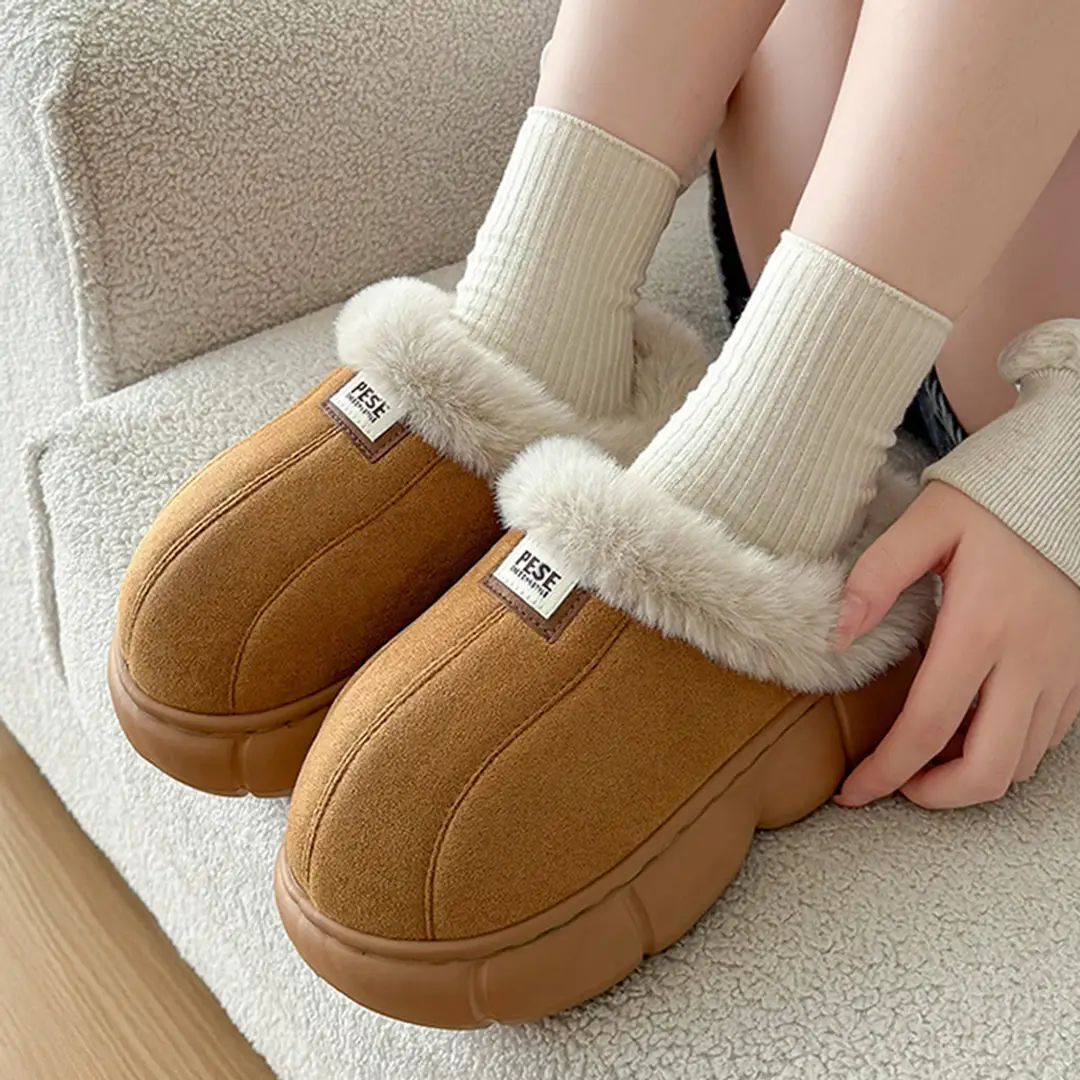 High-Heeled Cotton Slippers for Women in Winter 2025 New Thick-Soled Heightening Warm Autumn and Winter Outer Wear Plus Plush Slippers for Women - Image 9