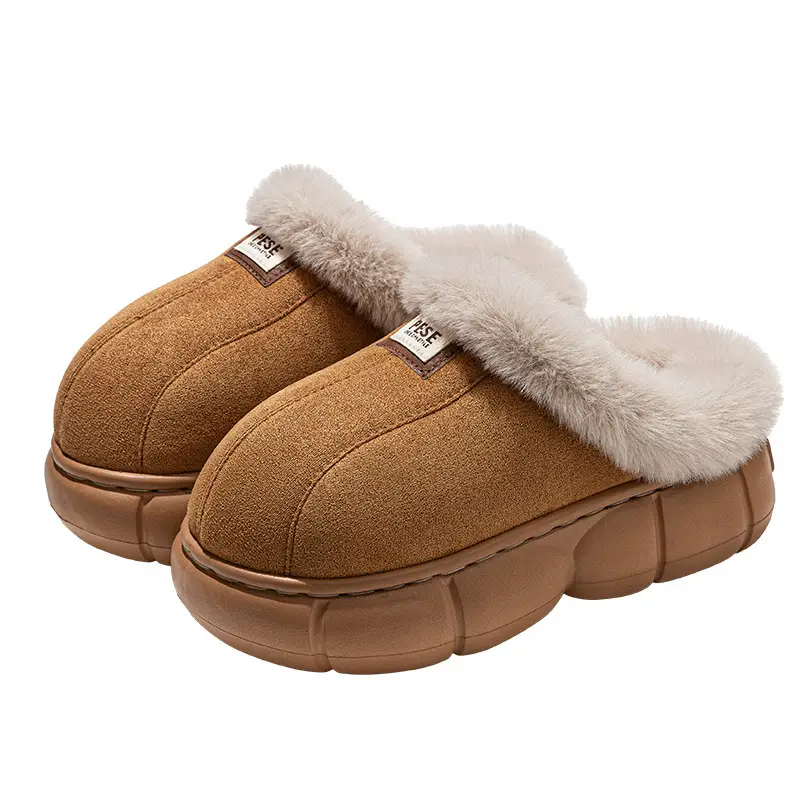 High-Heeled Cotton Slippers for Women in Winter 2025 New Thick-Soled Heightening Warm Autumn and Winter Outer Wear Plus Plush Slippers for Women - Image 10