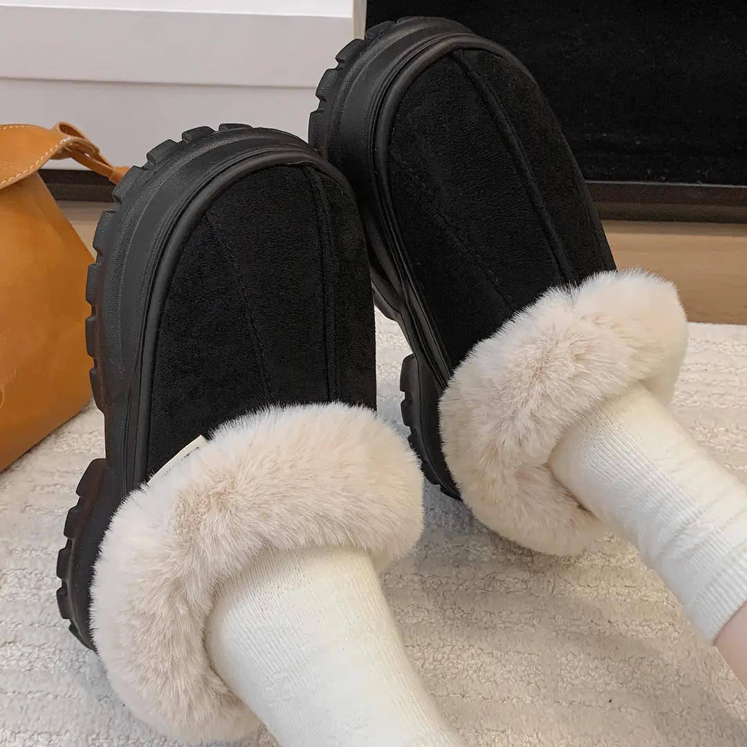 High-Heeled Cotton Slippers for Women in Winter 2025 New Thick-Soled Heightening Warm Autumn and Winter Outer Wear Plus Plush Slippers for Women - Image 5