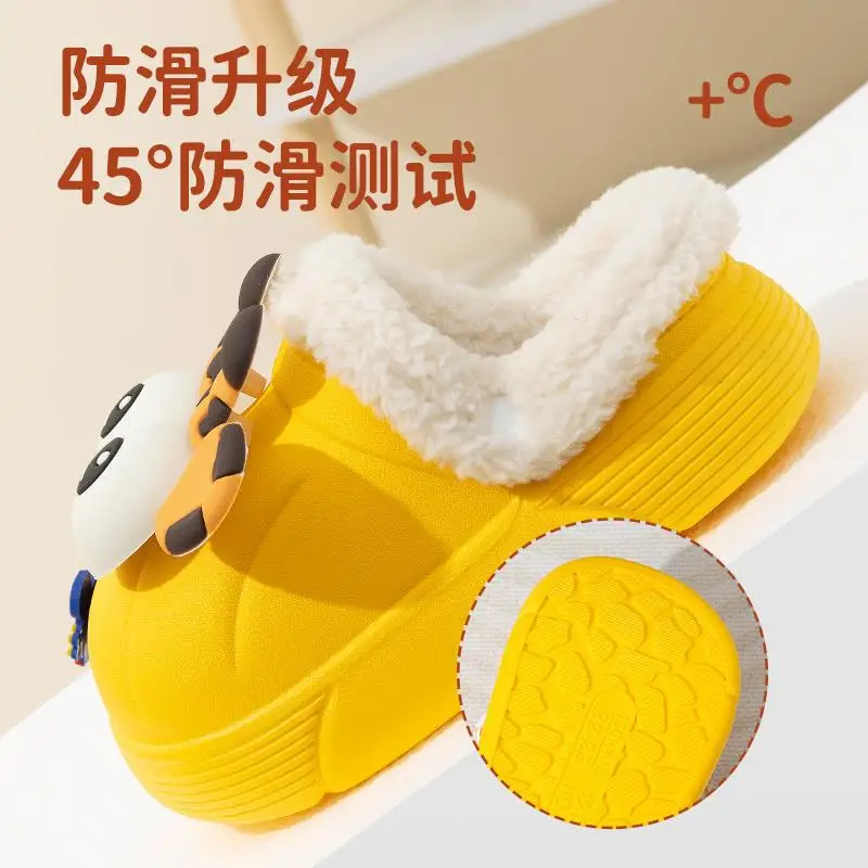 Children's Cotton Slippers, Boys' Winter Indoor Home Non-Slip Furry Bags, Infants and Toddlers, Girls' Outer Cotton Shoes