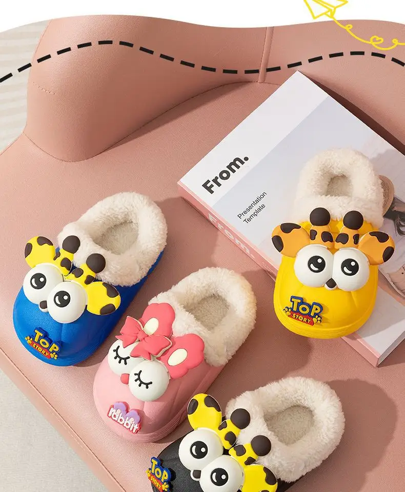 Children's Cotton Slippers, Boys' Winter Indoor Home Non-Slip Furry Bags, Infants and Toddlers, Girls' Outer Cotton Shoes — feature 3