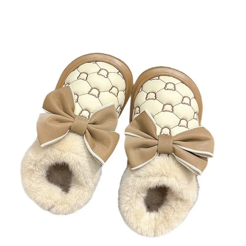2025 New Winter New Sweet Bow Cotton Shoes Fleece-Lined Thickeneded Warm Women's Shoes Thick-Soled Snow Boots Soft Soles
