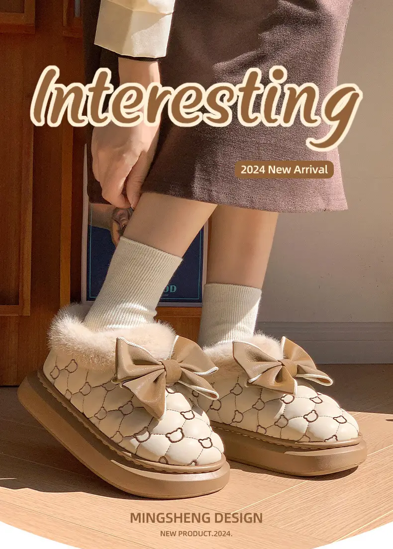 2025 New Winter New Sweet Bow Cotton Shoes Fleece-Lined Thickeneded Warm Women's Shoes Thick-Soled Snow Boots Soft Soles — feature 1
