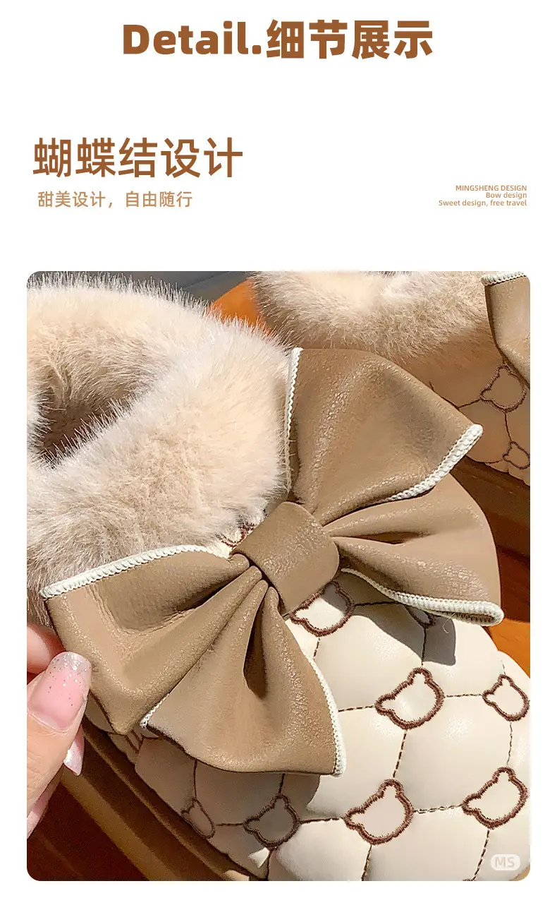 2025 New Winter New Sweet Bow Cotton Shoes Fleece-Lined Thickeneded Warm Women's Shoes Thick-Soled Snow Boots Soft Soles — feature 11