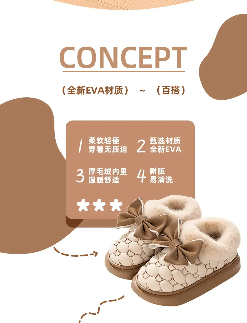 2025 New Winter New Sweet Bow Cotton Shoes Fleece-Lined Thickeneded Warm Women's Shoes Thick-Soled Snow Boots Soft Soles — feature 2