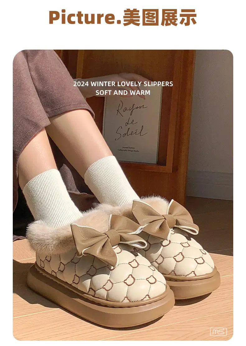 2025 New Winter New Sweet Bow Cotton Shoes Fleece-Lined Thickeneded Warm Women's Shoes Thick-Soled Snow Boots Soft Soles — feature 4