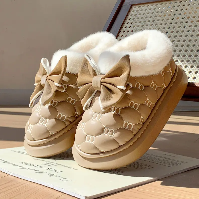 2025 New Winter New Sweet Bow Cotton Shoes Fleece-Lined Thickeneded Warm Women's Shoes Thick-Soled Snow Boots Soft Soles