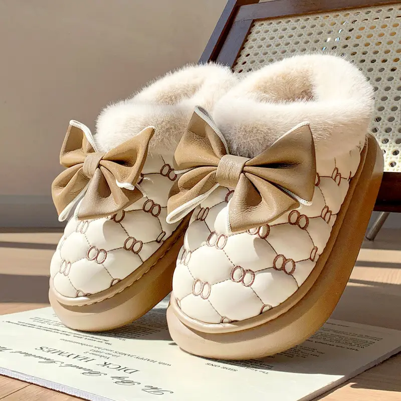 2025 New Winter New Sweet Bow Cotton Shoes Fleece-Lined Thickeneded Warm Women's Shoes Thick-Soled Snow Boots Soft Soles