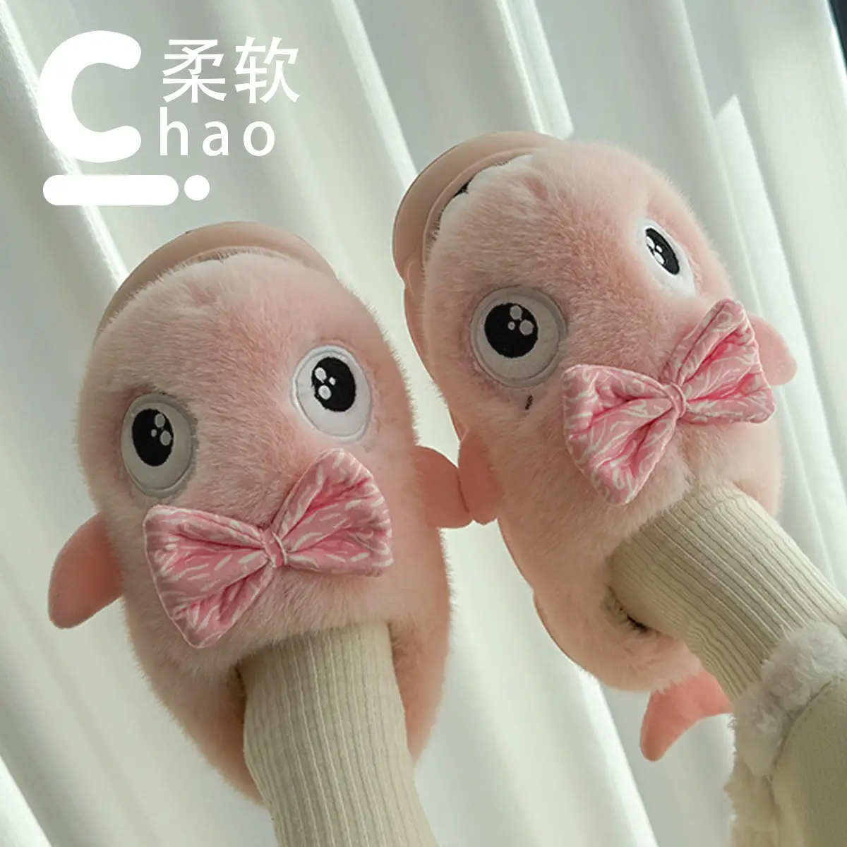 Blue Shark Bow Slippers for Women Warm Winter - Image 7