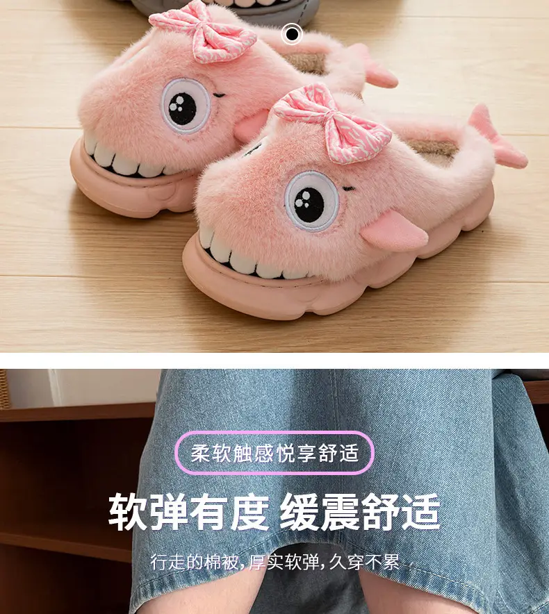 Blue Shark Bow Slippers for Women Warm Winter — feature 12