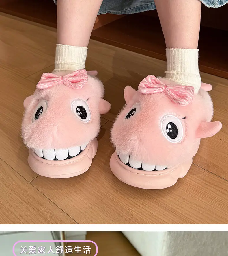 Blue Shark Bow Slippers for Women Warm Winter — feature 13