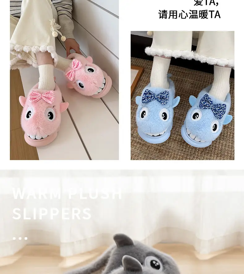 Blue Shark Bow Slippers for Women Warm Winter — feature 18
