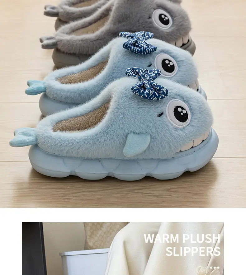 Blue Shark Bow Slippers for Women Warm Winter — feature 19