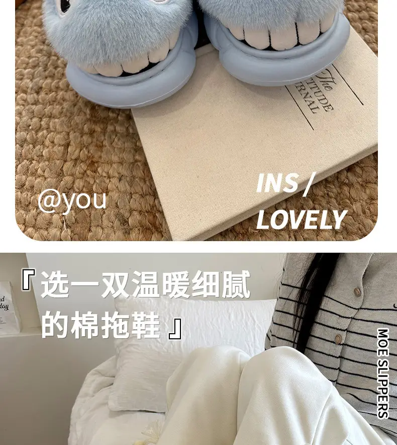 Blue Shark Bow Slippers for Women Warm Winter — feature 4
