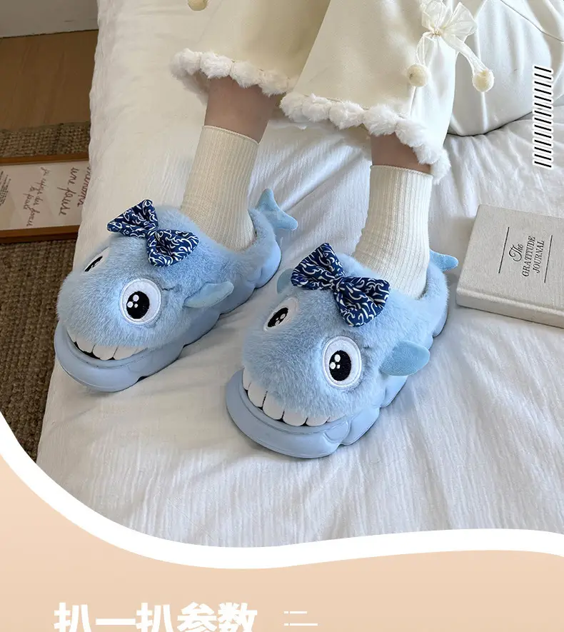 Blue Shark Bow Slippers for Women Warm Winter — feature 5