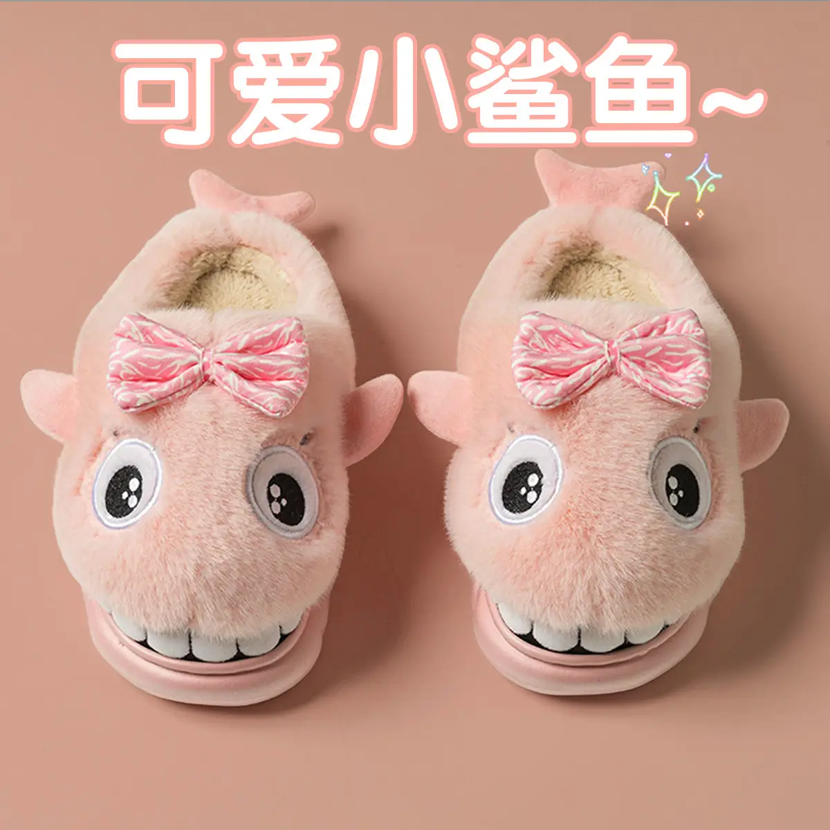 Blue Shark Bow Slippers for Women Warm Winter - Image 2