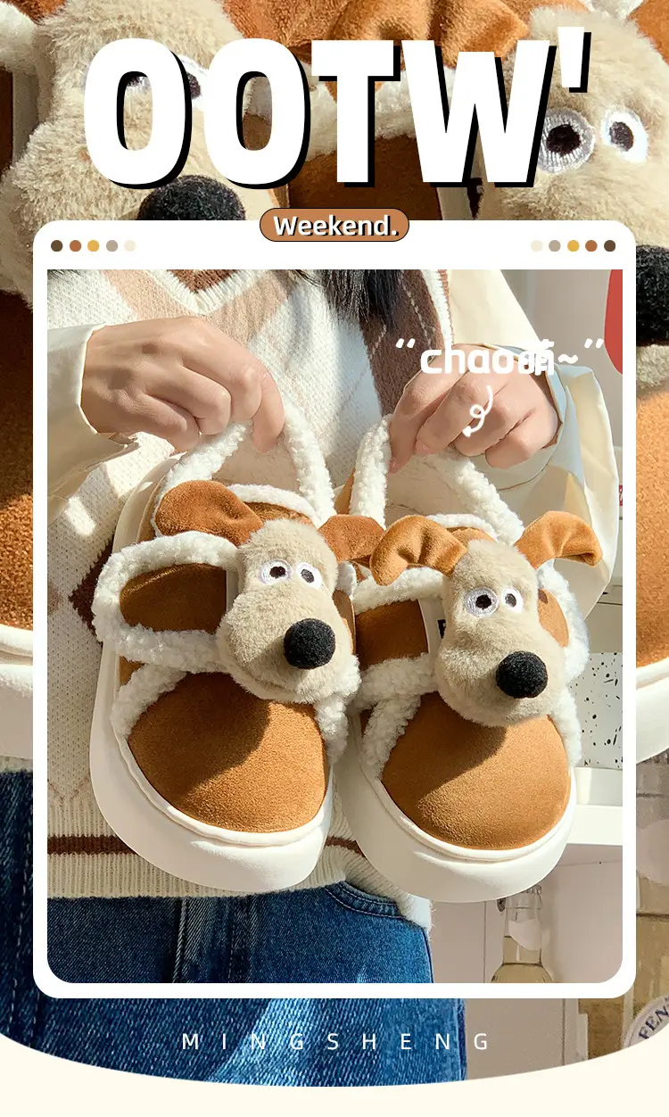 Cute Cotton Slippers for Women in Winter Indoor Warm Home Couple Bag Heel Fleece-Lined Velcro Outer Wear Cashmere Cotton Shoes — feature 1