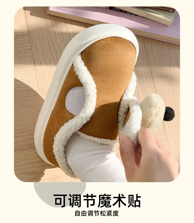 Cute Cotton Slippers for Women in Winter Indoor Warm Home Couple Bag Heel Fleece-Lined Velcro Outer Wear Cashmere Cotton Shoes — feature 11