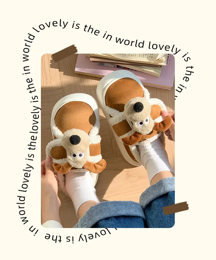 Cute Cotton Slippers for Women in Winter Indoor Warm Home Couple Bag Heel Fleece-Lined Velcro Outer Wear Cashmere Cotton Shoes — feature 2