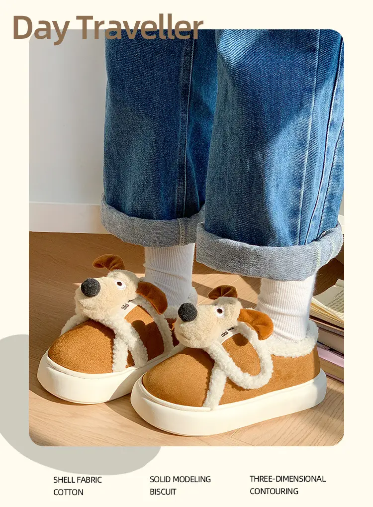 Cute Cotton Slippers for Women in Winter Indoor Warm Home Couple Bag Heel Fleece-Lined Velcro Outer Wear Cashmere Cotton Shoes — feature 4
