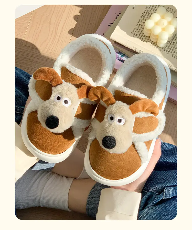 Cute Cotton Slippers for Women in Winter Indoor Warm Home Couple Bag Heel Fleece-Lined Velcro Outer Wear Cashmere Cotton Shoes — feature 5