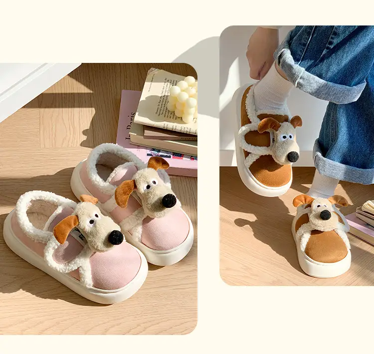 Cute Cotton Slippers for Women in Winter Indoor Warm Home Couple Bag Heel Fleece-Lined Velcro Outer Wear Cashmere Cotton Shoes — feature 6