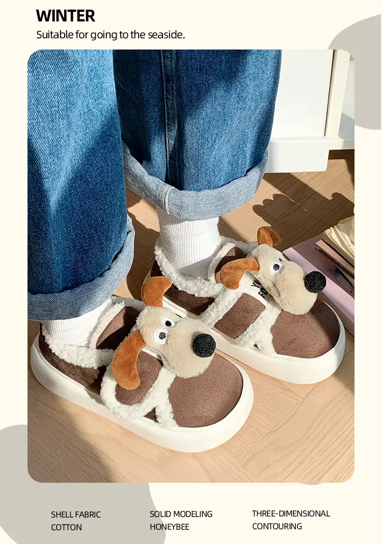 Cute Cotton Slippers for Women in Winter Indoor Warm Home Couple Bag Heel Fleece-Lined Velcro Outer Wear Cashmere Cotton Shoes — feature 7