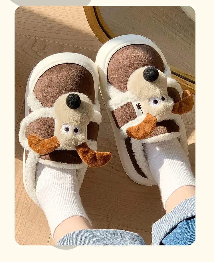Cute Cotton Slippers for Women in Winter Indoor Warm Home Couple Bag Heel Fleece-Lined Velcro Outer Wear Cashmere Cotton Shoes — feature 8