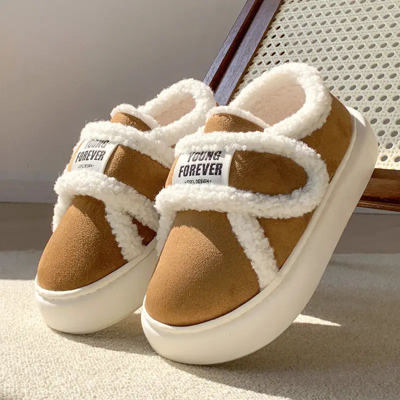 Cute Cotton Slippers for Women in Winter Indoor Warm Home Couple Bag Heel Fleece-Lined Velcro Outer Wear Cashmere Cotton Shoes - Image 10