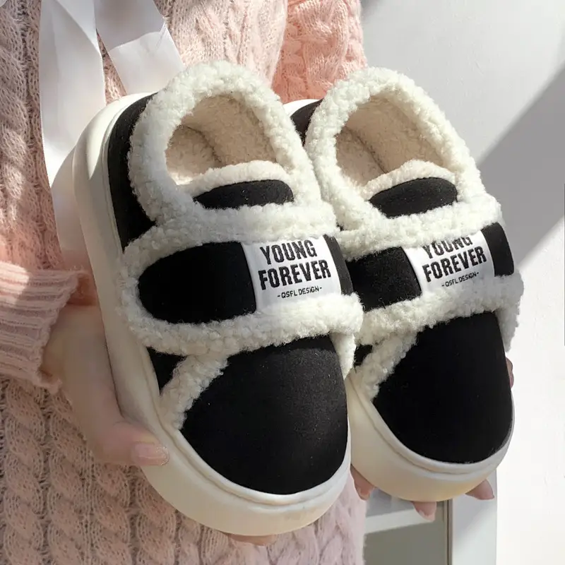 Cute Cotton Slippers for Women in Winter Indoor Warm Home Couple Bag Heel Fleece-Lined Velcro Outer Wear Cashmere Cotton Shoes - Image 11