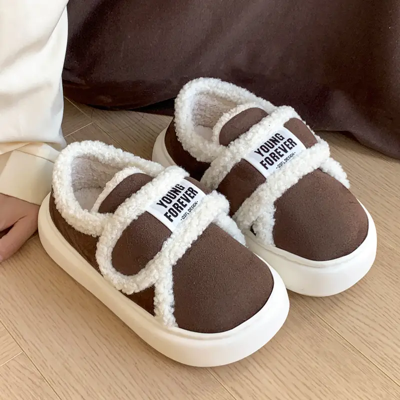 Cute Cotton Slippers for Women in Winter Indoor Warm Home Couple Bag Heel Fleece-Lined Velcro Outer Wear Cashmere Cotton Shoes - Image 12