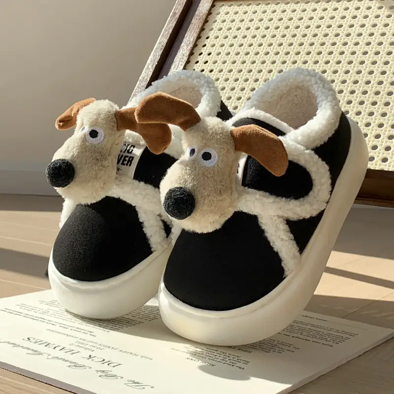 Cute Cotton Slippers for Women in Winter Indoor Warm Home Couple Bag Heel Fleece-Lined Velcro Outer Wear Cashmere Cotton Shoes - Image 2