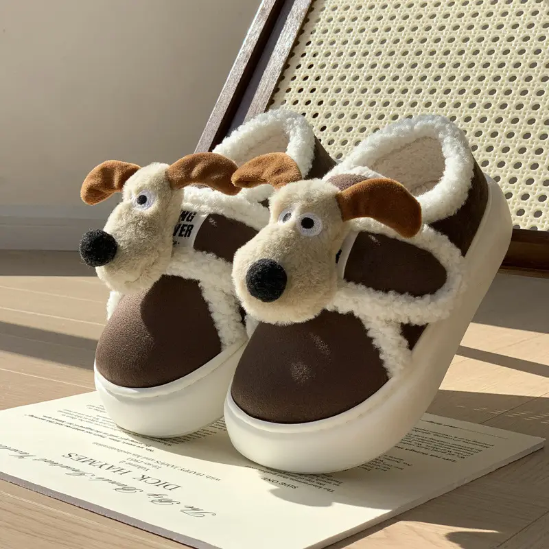 Cute Cotton Slippers for Women in Winter Indoor Warm Home Couple Bag Heel Fleece-Lined Velcro Outer Wear Cashmere Cotton Shoes - Image 3