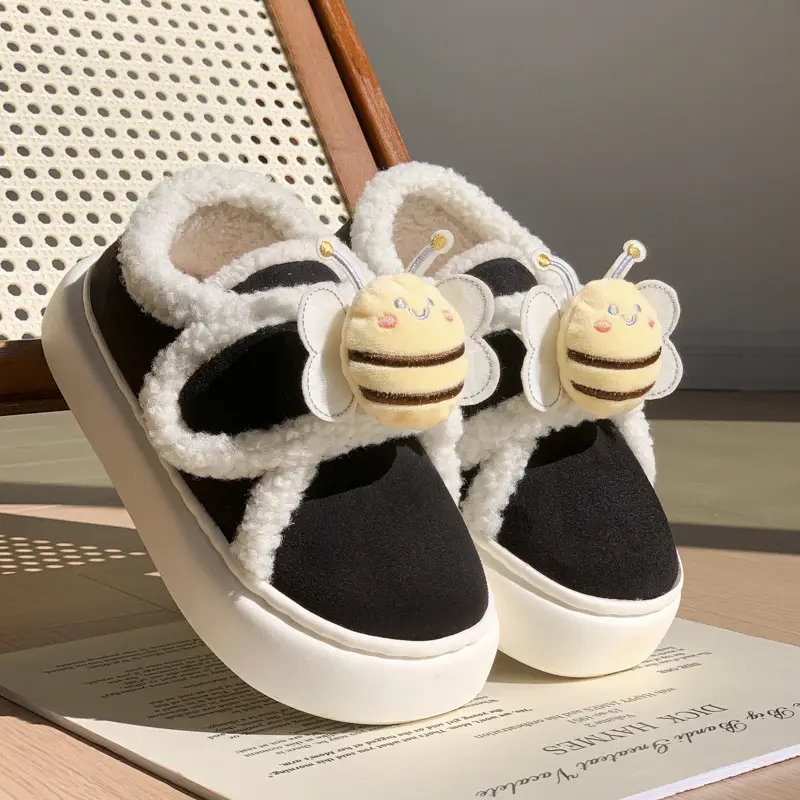Cute Cotton Slippers for Women in Winter Indoor Warm Home Couple Bag Heel Fleece-Lined Velcro Outer Wear Cashmere Cotton Shoes - Image 5