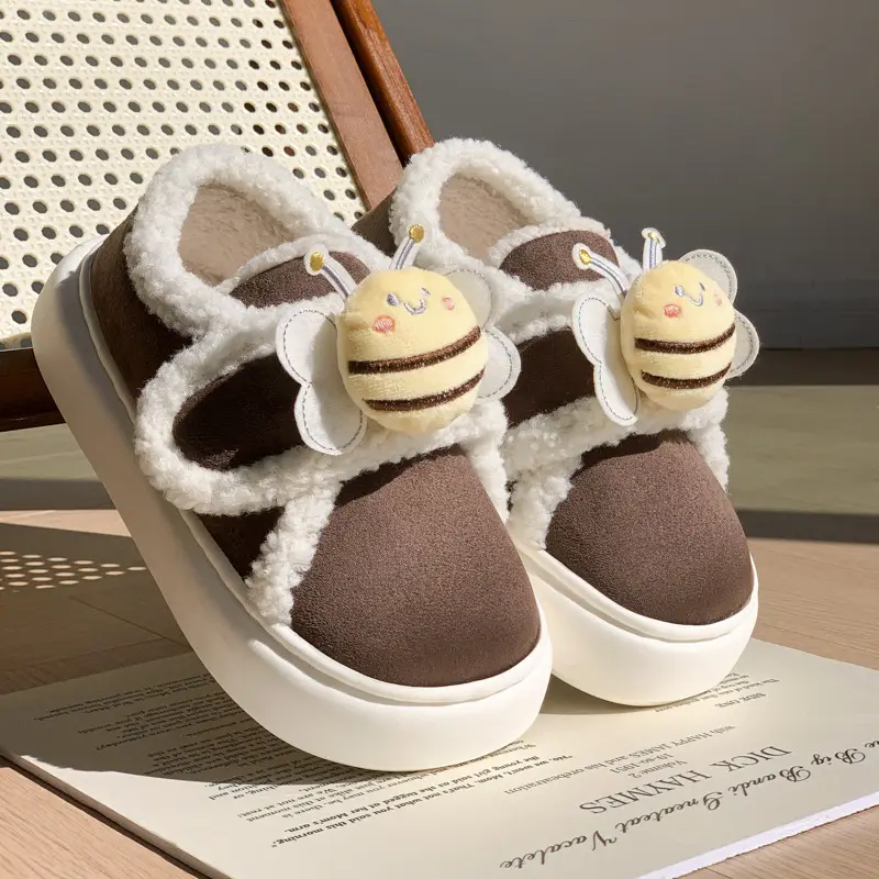 Cute Cotton Slippers for Women in Winter Indoor Warm Home Couple Bag Heel Fleece-Lined Velcro Outer Wear Cashmere Cotton Shoes - Image 6
