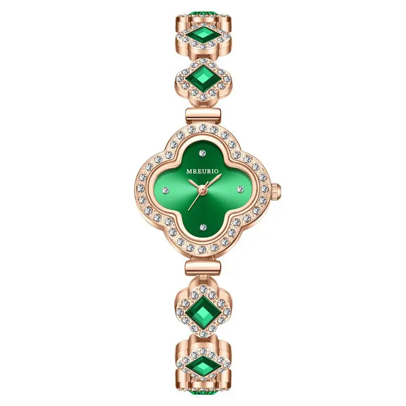 Live Broadcast Hot-Selling Fashion Four-Leaf Clover Bracelet Quartz Watch Emerald Ladies Watch Women's Watch Manufacturer Wholesale