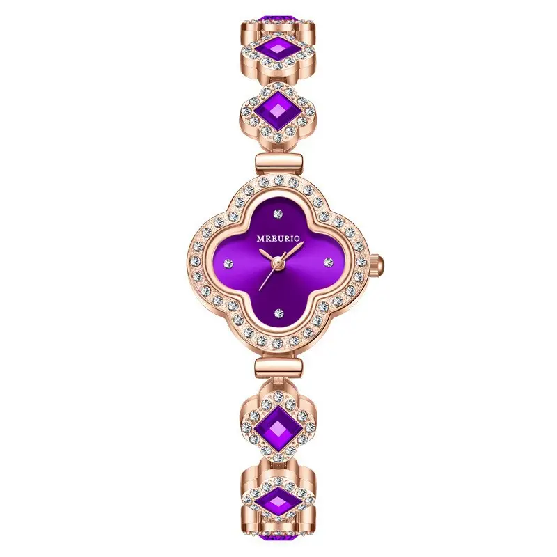 Live Broadcast Hot-Selling Fashion Four-Leaf Clover Bracelet Quartz Watch Emerald Ladies Watch Women's Watch Manufacturer Wholesale