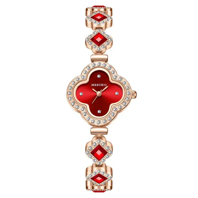Live Broadcast Hot-Selling Fashion Four-Leaf Clover Bracelet Quartz Watch Emerald Ladies Watch Women's Watch Manufacturer Wholesale