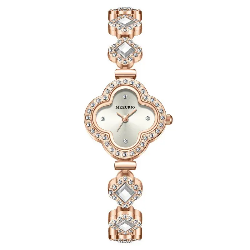 Live Broadcast Hot-Selling Fashion Four-Leaf Clover Bracelet Quartz Watch Emerald Ladies Watch Women's Watch Manufacturer Wholesale
