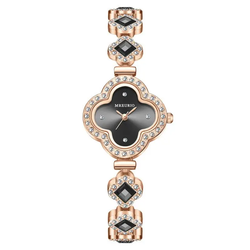Live Broadcast Hot-Selling Fashion Four-Leaf Clover Bracelet Quartz Watch Emerald Ladies Watch Women's Watch Manufacturer Wholesale