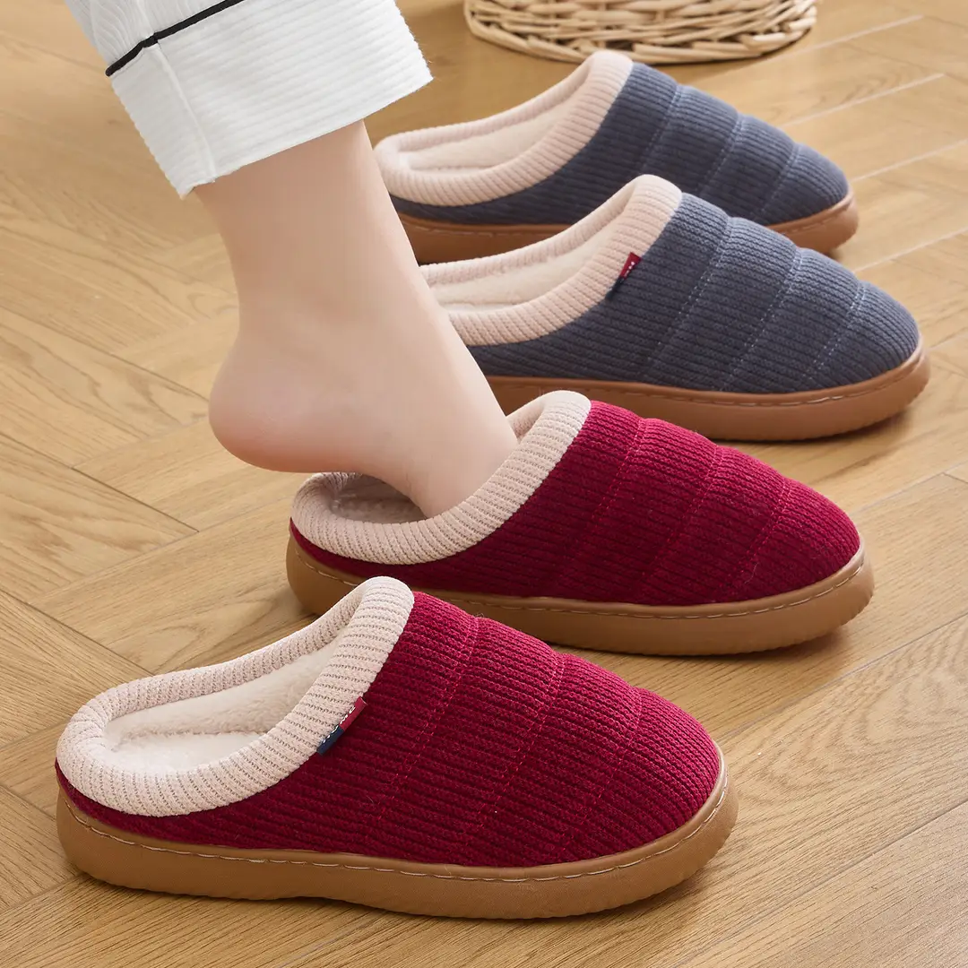Winter Non-Slip Thick-Soled Cotton Slippers for Women, Indoor Home Fleece-Lined Warm Plush Confinement Cotton Shoes for Middle-Aged and Elderly Men - Image 7