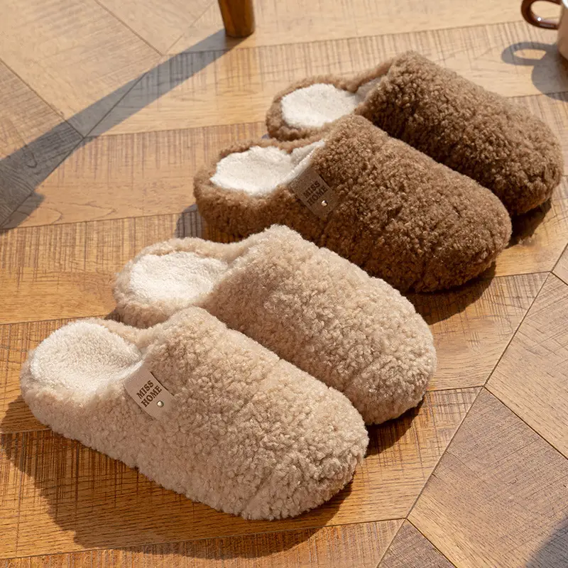 New Simple Solid Color Home Slippers for Women, Thick-Soled, Height-Increasing, Fleece-Lined, Warm, Non-Slip, Autumn and Winter Indoor Cotton Slippers for Men - Image 4