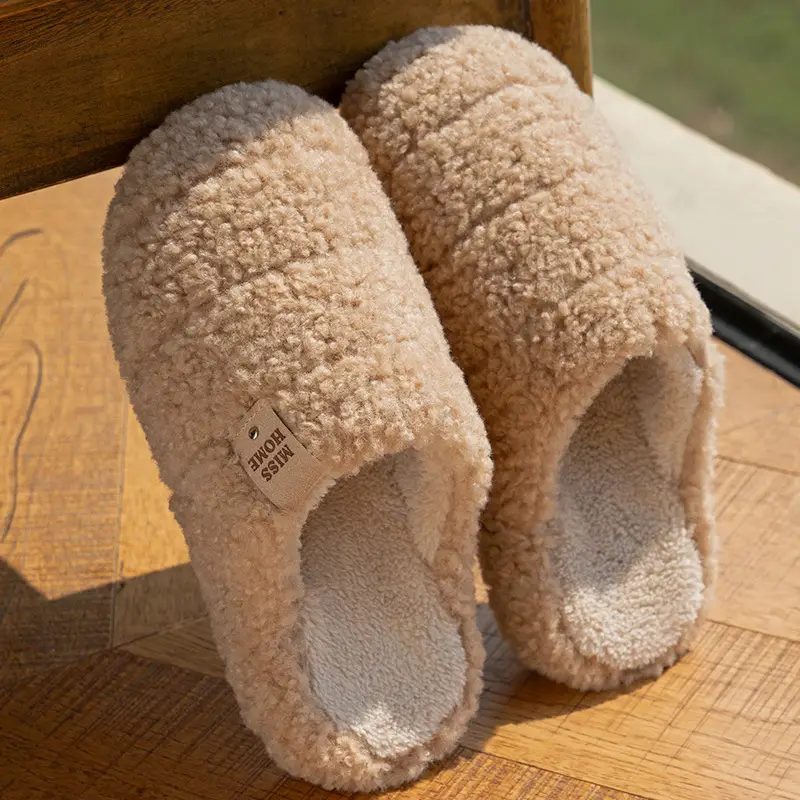 New Simple Solid Color Home Slippers for Women, Thick-Soled, Height-Increasing, Fleece-Lined, Warm, Non-Slip, Autumn and Winter Indoor Cotton Slippers for Men - Image 5