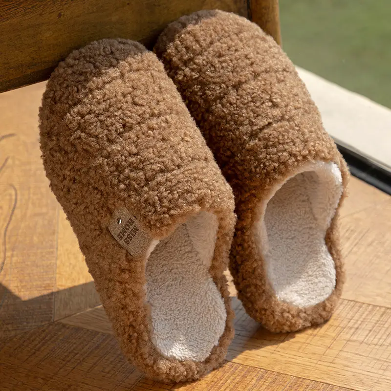 New Simple Solid Color Home Slippers for Women, Thick-Soled, Height-Increasing, Fleece-Lined, Warm, Non-Slip, Autumn and Winter Indoor Cotton Slippers for Men - Image 6