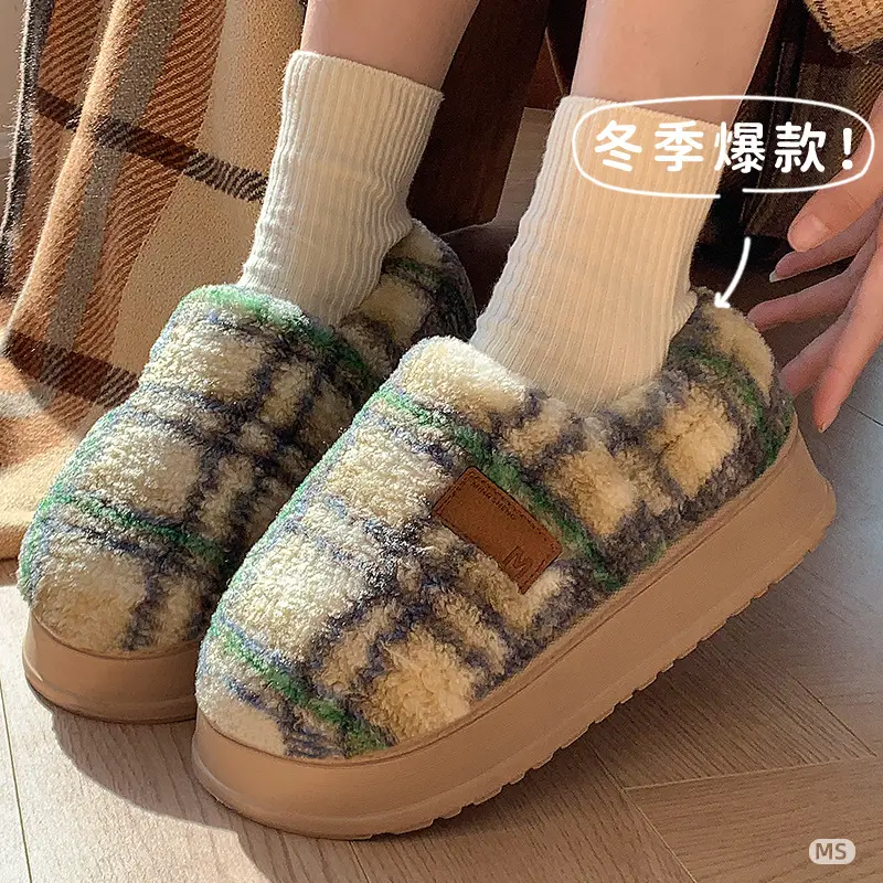 2025 Winter Plaid Fleece Lined Women Slippers - Image 8