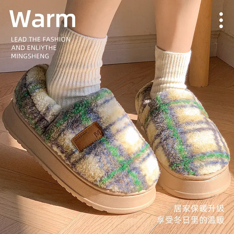 2025 Winter Plaid Fleece Lined Women Slippers - Image 9