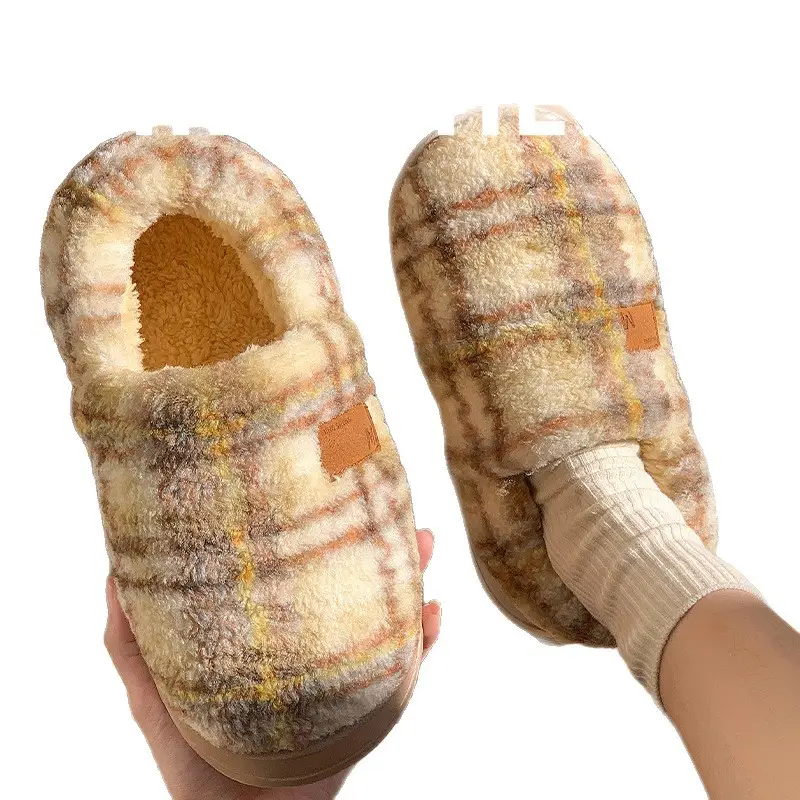 2025 Winter Plaid Fleece Lined Women Slippers - Image 10