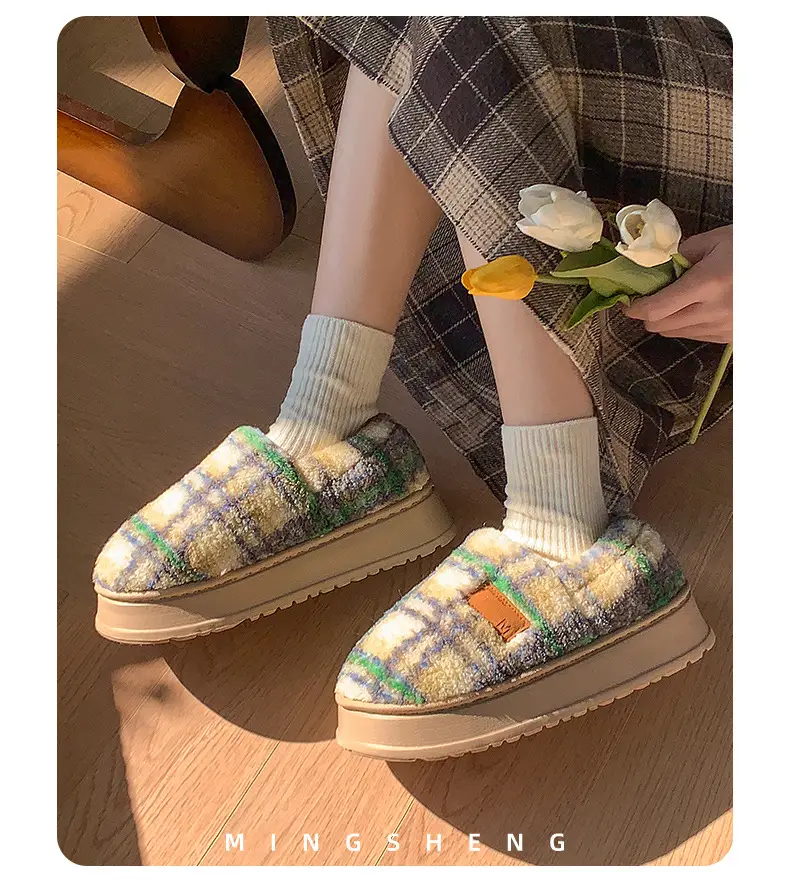 2025 Winter Plaid Fleece Lined Women Slippers — feature 11